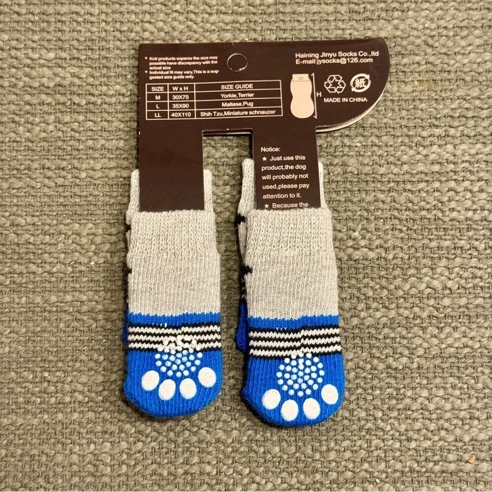 Blue and Gray Non-Slip Dog Socks